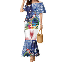 Guam and United States Together Mermaid Dress Bald Eagle and Guam Seal with Flower and Tribal Tattoos - Wonder Print Shop