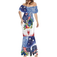 Guam and United States Together Mermaid Dress Bald Eagle and Guam Seal with Flower and Tribal Tattoos - Wonder Print Shop