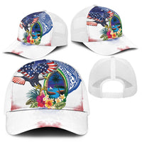 Guam and United States Together Mesh Trucker Cap Bald Eagle and Guam Seal with Flower and Tribal Tattoos - Wonder Print Shop
