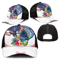 Guam and United States Together Mesh Trucker Cap Bald Eagle and Guam Seal with Flower and Tribal Tattoos - Wonder Print Shop