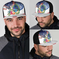 Guam and United States Together Mesh Trucker Cap Bald Eagle and Guam Seal with Flower and Tribal Tattoos - Wonder Print Shop