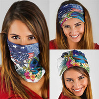 Guam and United States Together Neck Gaiter Bald Eagle and Guam Seal with Flower and Tribal Tattoos - Wonder Print Shop