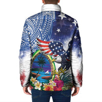 Guam and United States Together Padded Jacket Bald Eagle and Guam Seal with Flower and Tribal Tattoos - Wonder Print Shop