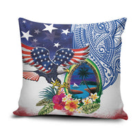 Guam and United States Together Pillow Cover Bald Eagle and Guam Seal with Flower and Tribal Tattoos - Wonder Print Shop