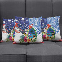 Guam and United States Together Pillow Cover Bald Eagle and Guam Seal with Flower and Tribal Tattoos - Wonder Print Shop