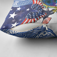 Guam and United States Together Pillow Cover Bald Eagle and Guam Seal with Flower and Tribal Tattoos - Wonder Print Shop