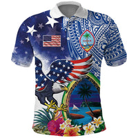 Guam and United States Together Polo Shirt Bald Eagle and Guam Seal with Flower and Tribal Tattoos - Wonder Print Shop