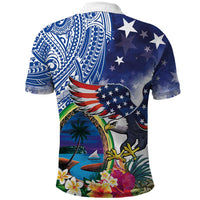Guam and United States Together Polo Shirt Bald Eagle and Guam Seal with Flower and Tribal Tattoos - Wonder Print Shop