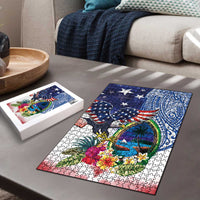 Guam and United States Together Puzzle Bald Eagle and Guam Seal with Flower and Tribal Tattoos - Wonder Print Shop