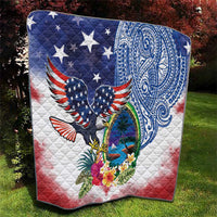Guam and United States Together Quilt Bald Eagle and Guam Seal with Flower and Tribal Tattoos - Wonder Print Shop