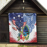 Guam and United States Together Quilt Bald Eagle and Guam Seal with Flower and Tribal Tattoos - Wonder Print Shop