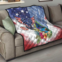 Guam and United States Together Quilt Bald Eagle and Guam Seal with Flower and Tribal Tattoos - Wonder Print Shop