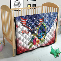 Guam and United States Together Quilt Bald Eagle and Guam Seal with Flower and Tribal Tattoos - Wonder Print Shop