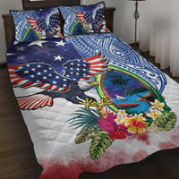 Guam and United States Together Quilt Bed Set Bald Eagle and Guam Seal with Flower and Tribal Tattoos - Wonder Print Shop