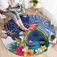 Guam and United States Together Round Carpet Bald Eagle and Guam Seal with Flower and Tribal Tattoos - Wonder Print Shop