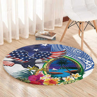 Guam and United States Together Round Carpet Bald Eagle and Guam Seal with Flower and Tribal Tattoos - Wonder Print Shop