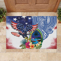 Guam and United States Together Rubber Doormat Bald Eagle and Guam Seal with Flower and Tribal Tattoos - Wonder Print Shop