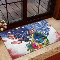 Guam and United States Together Rubber Doormat Bald Eagle and Guam Seal with Flower and Tribal Tattoos - Wonder Print Shop