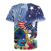Guam and United States Together Rugby Jersey Bald Eagle and Guam Seal with Flower and Tribal Tattoos - Wonder Print Shop