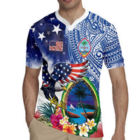 Guam and United States Together Rugby Jersey Bald Eagle and Guam Seal with Flower and Tribal Tattoos - Wonder Print Shop