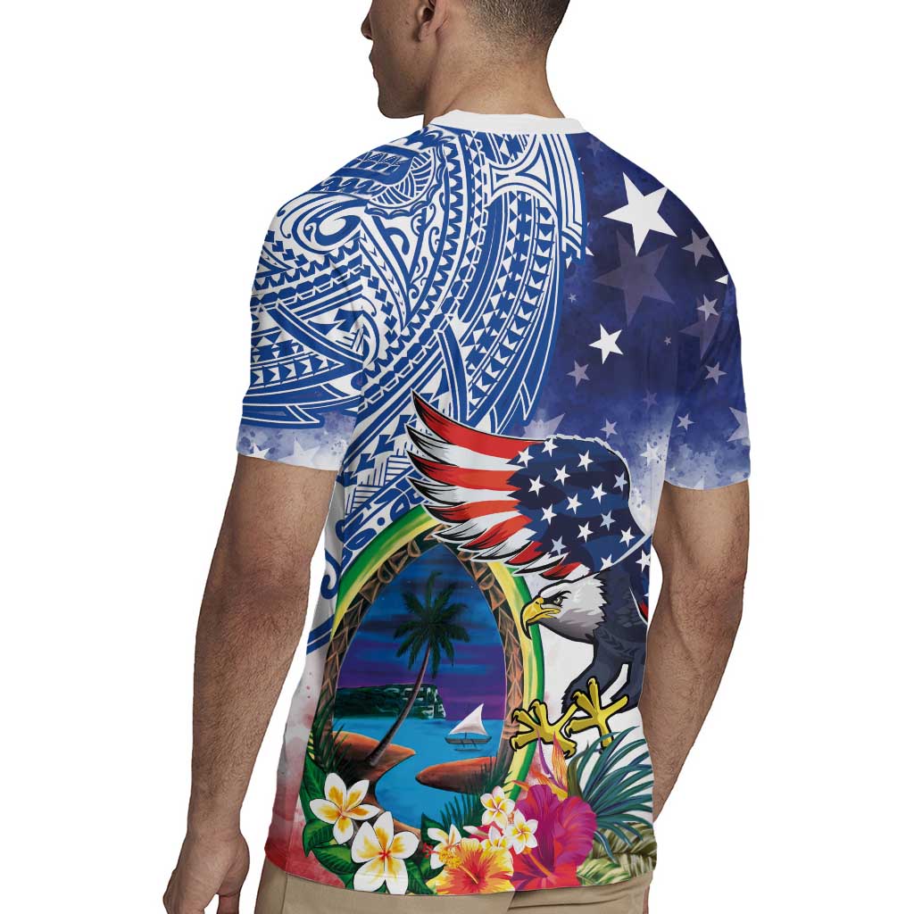 Guam and United States Together Rugby Jersey Bald Eagle and Guam Seal with Flower and Tribal Tattoos - Wonder Print Shop