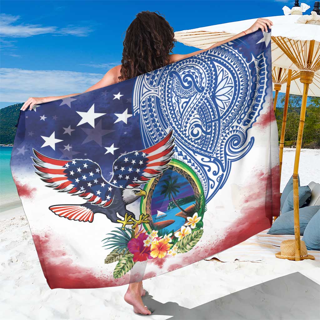 Guam and United States Together Sarong Bald Eagle and Guam Seal with Flower and Tribal Tattoos - Wonder Print Shop