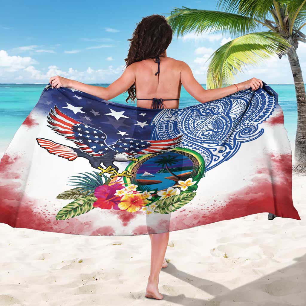 Guam and United States Together Sarong Bald Eagle and Guam Seal with Flower and Tribal Tattoos - Wonder Print Shop