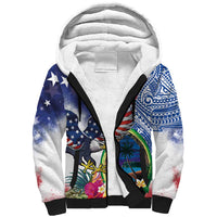 Guam and United States Together Sherpa Hoodie Bald Eagle and Guam Seal with Flower and Tribal Tattoos - Wonder Print Shop
