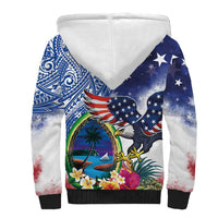 Guam and United States Together Sherpa Hoodie Bald Eagle and Guam Seal with Flower and Tribal Tattoos - Wonder Print Shop