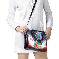 Guam and United States Together Shoulder Handbag Bald Eagle and Guam Seal with Flower and Tribal Tattoos - Wonder Print Shop