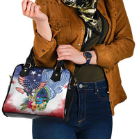 Guam and United States Together Shoulder Handbag Bald Eagle and Guam Seal with Flower and Tribal Tattoos - Wonder Print Shop
