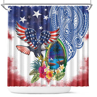 Guam and United States Together Shower Curtain Bald Eagle and Guam Seal with Flower and Tribal Tattoos - Wonder Print Shop