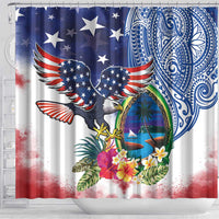 Guam and United States Together Shower Curtain Bald Eagle and Guam Seal with Flower and Tribal Tattoos - Wonder Print Shop
