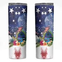 Guam and United States Together Skinny Tumbler Bald Eagle and Guam Seal with Flower and Tribal Tattoos - Wonder Print Shop