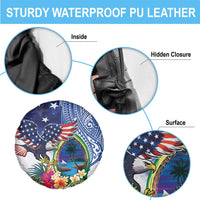 Guam and United States Together Spare Tire Cover Bald Eagle and Guam Seal with Flower and Tribal Tattoos - Wonder Print Shop