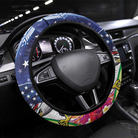 Guam and United States Together Steering Wheel Cover Bald Eagle and Guam Seal with Flower and Tribal Tattoos - Wonder Print Shop