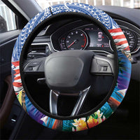 Guam and United States Together Steering Wheel Cover Bald Eagle and Guam Seal with Flower and Tribal Tattoos - Wonder Print Shop