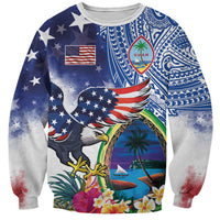 Guam and United States Together Sweatshirt Bald Eagle and Guam Seal with Flower and Tribal Tattoos - Wonder Print Shop