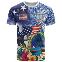 Guam and United States Together T Shirt Bald Eagle and Guam Seal with Flower and Tribal Tattoos - Wonder Print Shop