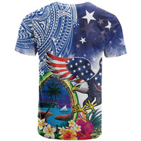 Guam and United States Together T Shirt Bald Eagle and Guam Seal with Flower and Tribal Tattoos - Wonder Print Shop