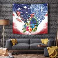 Guam and United States Together Tapestry Bald Eagle and Guam Seal with Flower and Tribal Tattoos - undefined