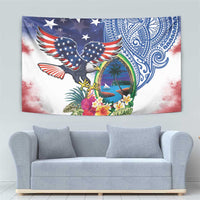 Guam and United States Together Tapestry Bald Eagle and Guam Seal with Flower and Tribal Tattoos - undefined
