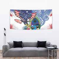 Guam and United States Together Tapestry Bald Eagle and Guam Seal with Flower and Tribal Tattoos - undefined