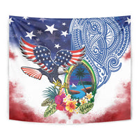 Guam and United States Together Tapestry Bald Eagle and Guam Seal with Flower and Tribal Tattoos - undefined