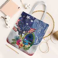 Guam and United States Together Tote Bag Bald Eagle and Guam Seal with Flower and Tribal Tattoos - Wonder Print Shop