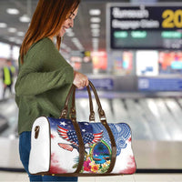 Guam and United States Together Travel Bag Bald Eagle and Guam Seal with Flower and Tribal Tattoos - Wonder Print Shop