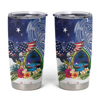 Guam and United States Together Tumbler Cup Bald Eagle and Guam Seal with Flower and Tribal Tattoos - Wonder Print Shop