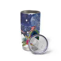 Guam and United States Together Tumbler Cup Bald Eagle and Guam Seal with Flower and Tribal Tattoos - Wonder Print Shop