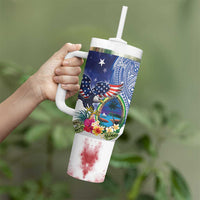 Guam and United States Together Tumbler With Handle Bald Eagle and Guam Seal with Flower and Tribal Tattoos - Wonder Print Shop