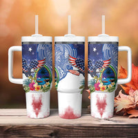 Guam and United States Together Tumbler With Handle Bald Eagle and Guam Seal with Flower and Tribal Tattoos - Wonder Print Shop